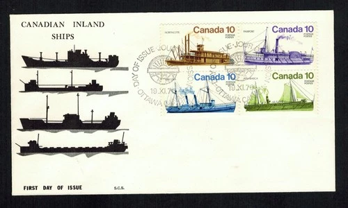 Canada #700-703, 1976 Inland Vessels se-tenant block, S.C.S. cachet FDC