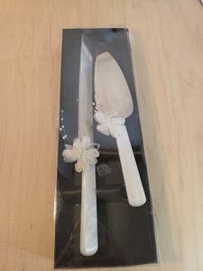 Wedding Cake Knife Set Stainless Steel Faux Pearl Handles - Used
