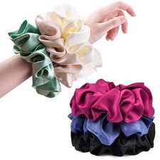 Big Real Silk Scrunchies Extra Large Satin Oversized Thick Hair Elastic Ties