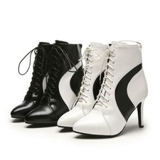 Womens Pointy Toe High Heel Lace Up Ankle Boots Elegant Party Dress Office Shoes