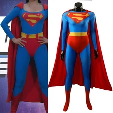 2025 Superwoman Cosplay Jumpsuit Superman Costume Adult Kids Halloween Red Cloak