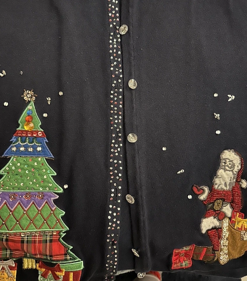 Quacker Factory Sweater Women 1X Santa Claus Christmas Tree Holiday Ugly Grandma - Image 3 of 4