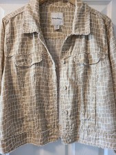 Tommy Bahama Two Palms Linen Raw-Edge Jacket Boho Chic Animal Beige Tan Sz L