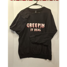 Women's Halloween Graphic Pullover Sweatshirt LARGE Black Creepin It Real