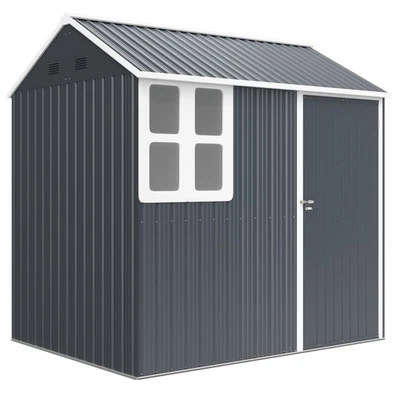 Outsunny 7 x 6 ft Metal Garden Shed Outdoor Storage Shed w/ Door, Dark Grey
