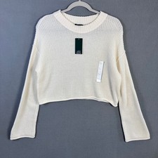 Wild Fable Womens Cropped Knit Pullover Sweater Size M Off-White Long Sleeve NWT