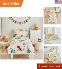 Charming 4-Piece Toddler Bedding Set with Cotton Dino Print - Fits Standard Bed