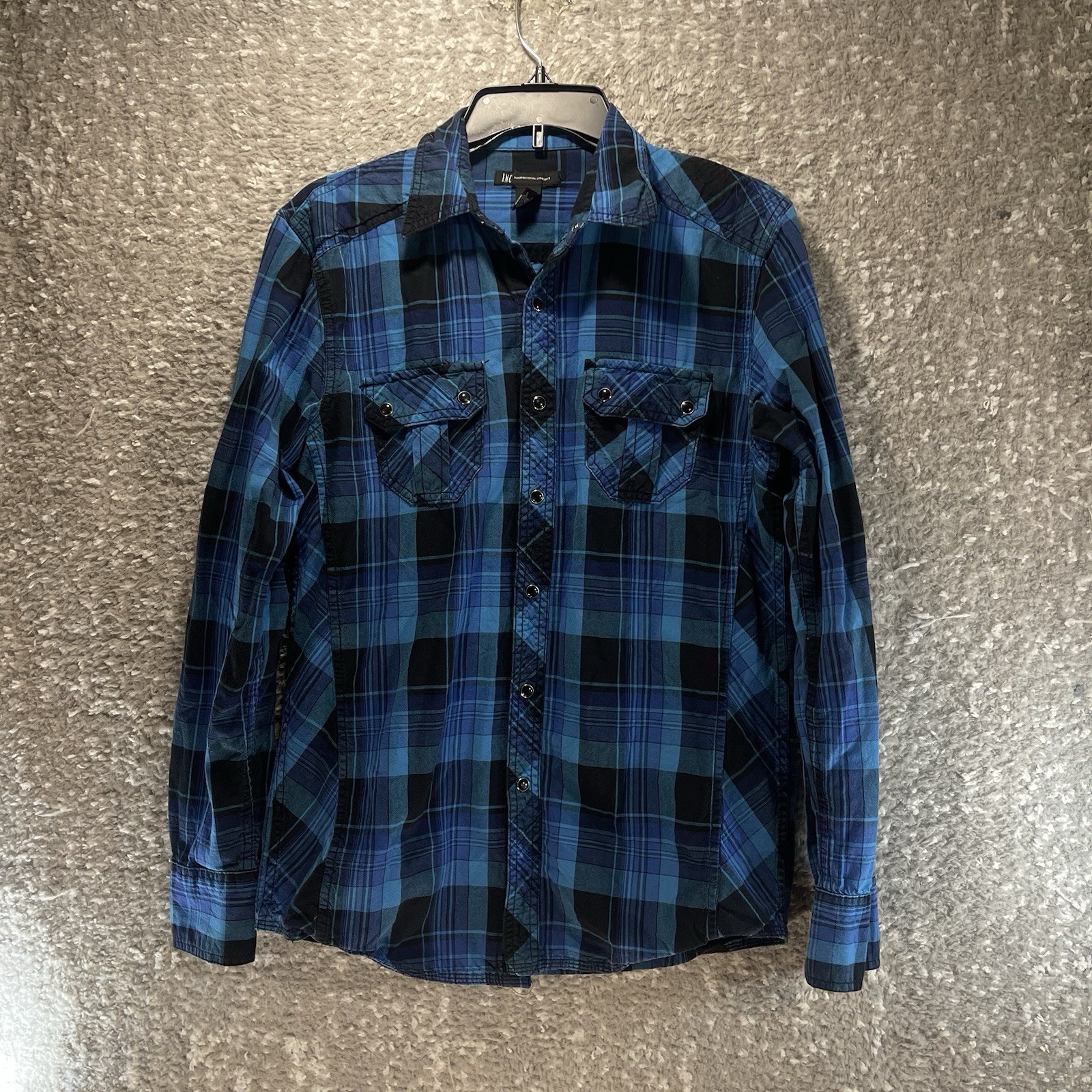 I.N.C International Concepts Snap Front Long Sleeve Western Plaid Shirt Small