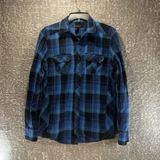 I.N.C International Concepts Snap Front Long Sleeve Western Plaid Shirt Small