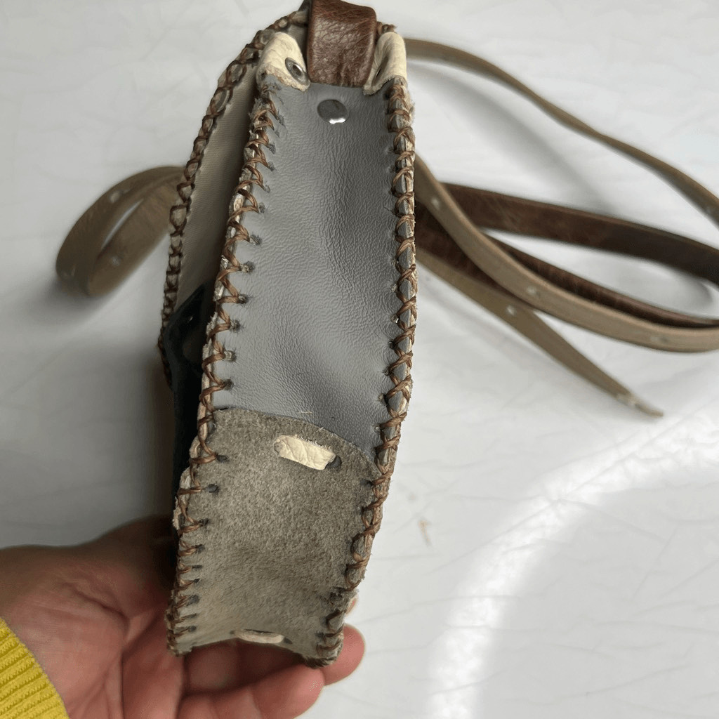 handmade, upcycled leather patchwork crossbody sa… - image 5