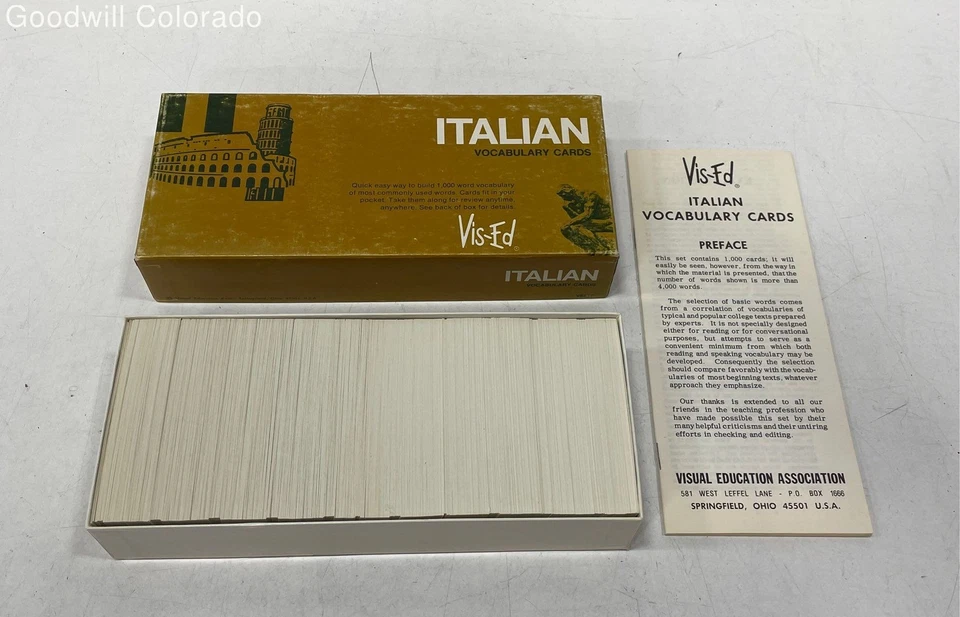 Vintage Schachtel mit italienischen Vokabelkarten