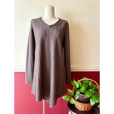 UBU I'll Be Me Textured Honeycomb Knit V-Neck Tunic Top Brown S USA Made Funky