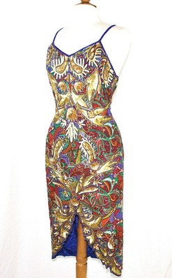 JASDEE Vintage Dress Hand Work Bead & Sequins Hand Print On Silk Style 5039L