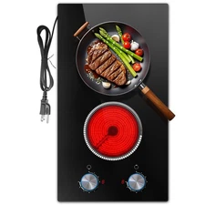 2 Burner Electric Cooktop, 12 Inch Electric Stove Top, 120V Stove Top Burner ...