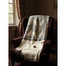 Janta Textile Works Original Kashmiri Wool Pashmina Shawl Cream Paisley - CJ