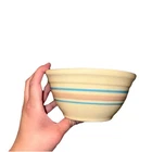 Vintage McCoy Pottery Pink and Blue Stripes Mixing Bowl Ovenproof USA