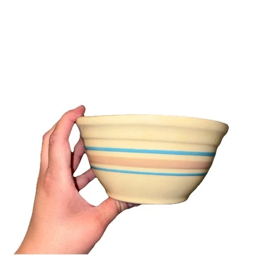 Vintage McCoy Pottery Pink and Blue Stripes Mixing Bowl Ovenproof USA