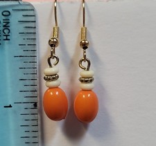 Orange Small Elongated Bead Drop Earrings