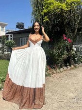 Elegant White Habesha Dress with Bronze Embroidery