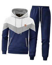 Mens Hoodie Tracksuit Set 2 Pieces Athletic Fleece Hooded X-Large Navy
