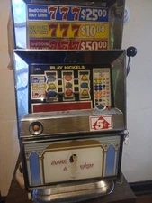 1969 Las Vegas Bally Slot Machine Reel Glass Panel, 5 Cent