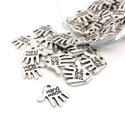Silver Hand Handmade Artisan Tag Charms, 12x13mm - US Seller