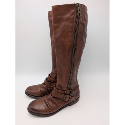 Steve Madden Women Brown Leather Knee High Zip Buckle Moto Boots Size 6.5M