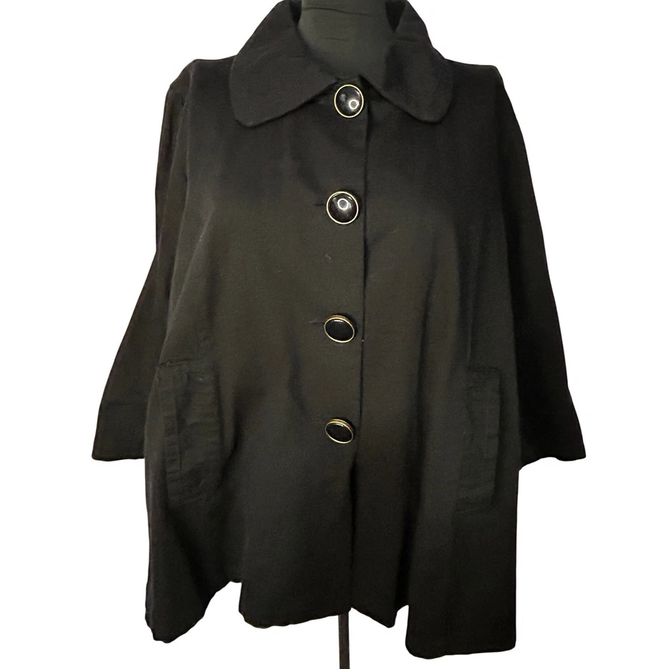 Paris Blues 复古 80 年代女式 3X 黑色纽扣前 3/4 袖夹克秋千外套 — 第 2/4 张图片