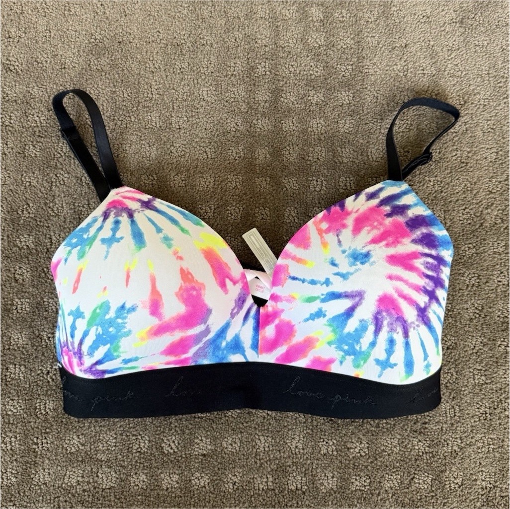 PINK by Victoria's Secret T-Shirt Bra 34D Tie Dye Adjustable Lightly Lined