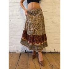 Vintage Lauren Ralph Lauren Jeans Co Tiered Animal Print Boho Maxi Skirt 90s S