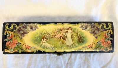 Antique glove box art nouveau garden scene
