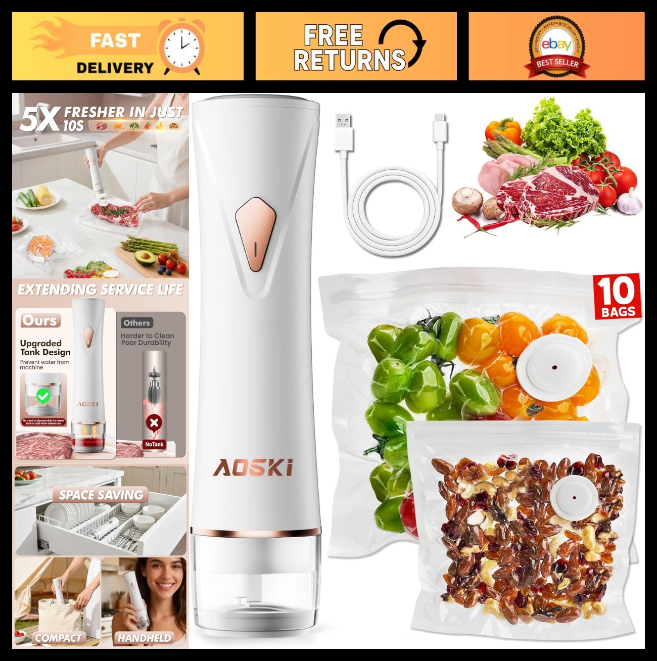Portable Handheld Vacuum Sealer for Food Storage - Rechargeable Compact Kitchen