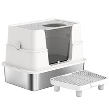 Large Stainless Steel Cat Litter Box with 100  Flip Top  Scoop
