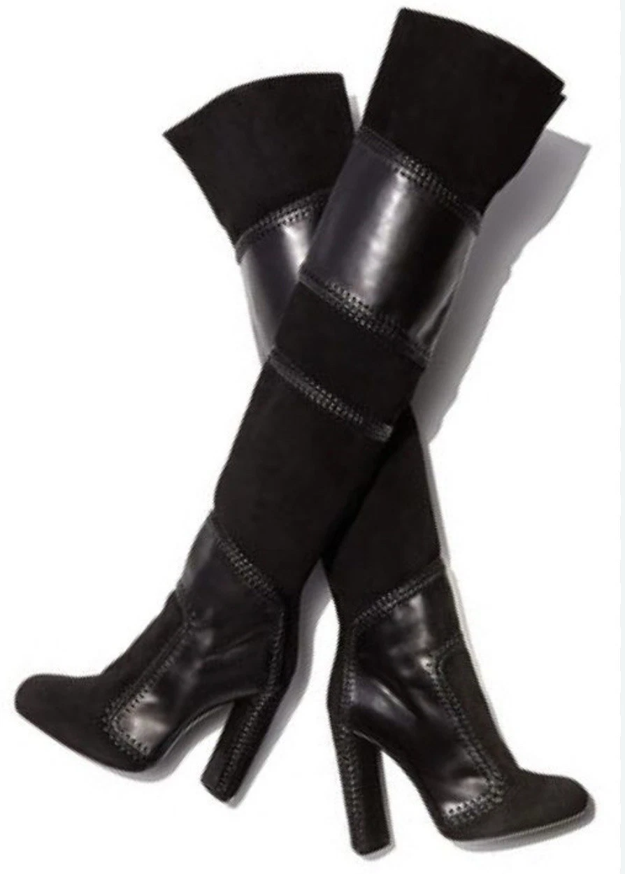 Tom Ford — Tom Ford Black Suede Leather Over The Knee Boots Size 38 EU