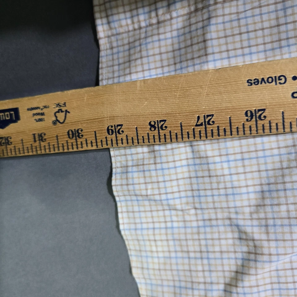 Bloomingdales Plaid Button Down Shirt Mens Store Stretch Slim Fit brown large - Image 2 of 4