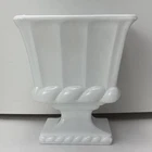 Vintage 1960s White Milk Glass Pedestal Flared Paneled Rectangle Planter Vase