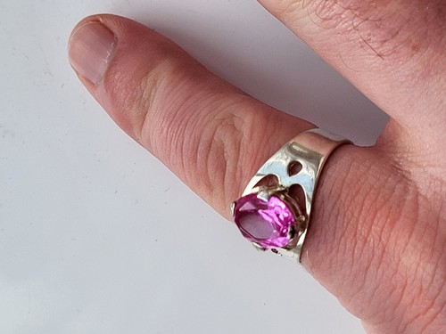 Vintage RING with Stones Sterling SILVER 875 Stamp Star USSR 5.8g SIZE USA 7 - Picture 7 of 8