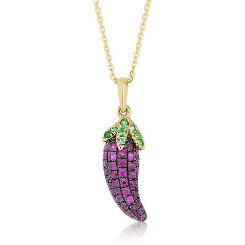 Natural Ruby & Tsavorite Red Hot Chili Pepper Charm 14k Solid Gold Fine Jewelry - Picture 4 of 5