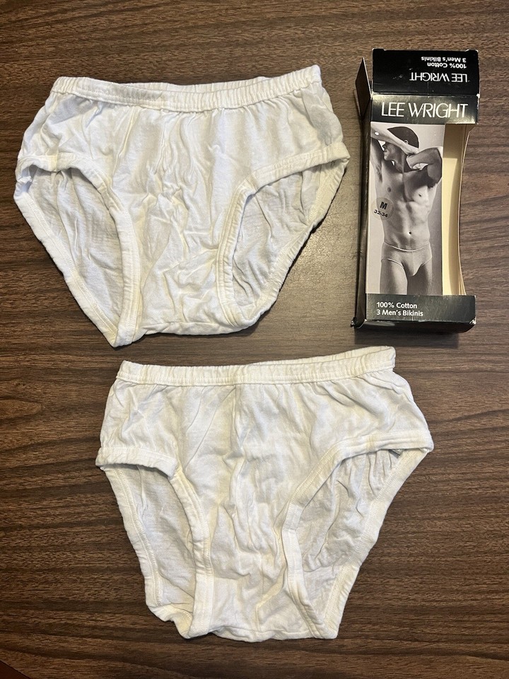 Lee Wright VTG Medium 3234 Cotton Men’s Bikini White Underwear 2 Pairs