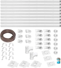 OVO Complet Central Vacuum 3 inlets Installation kit with 50 ft PVC Pipe and Fit