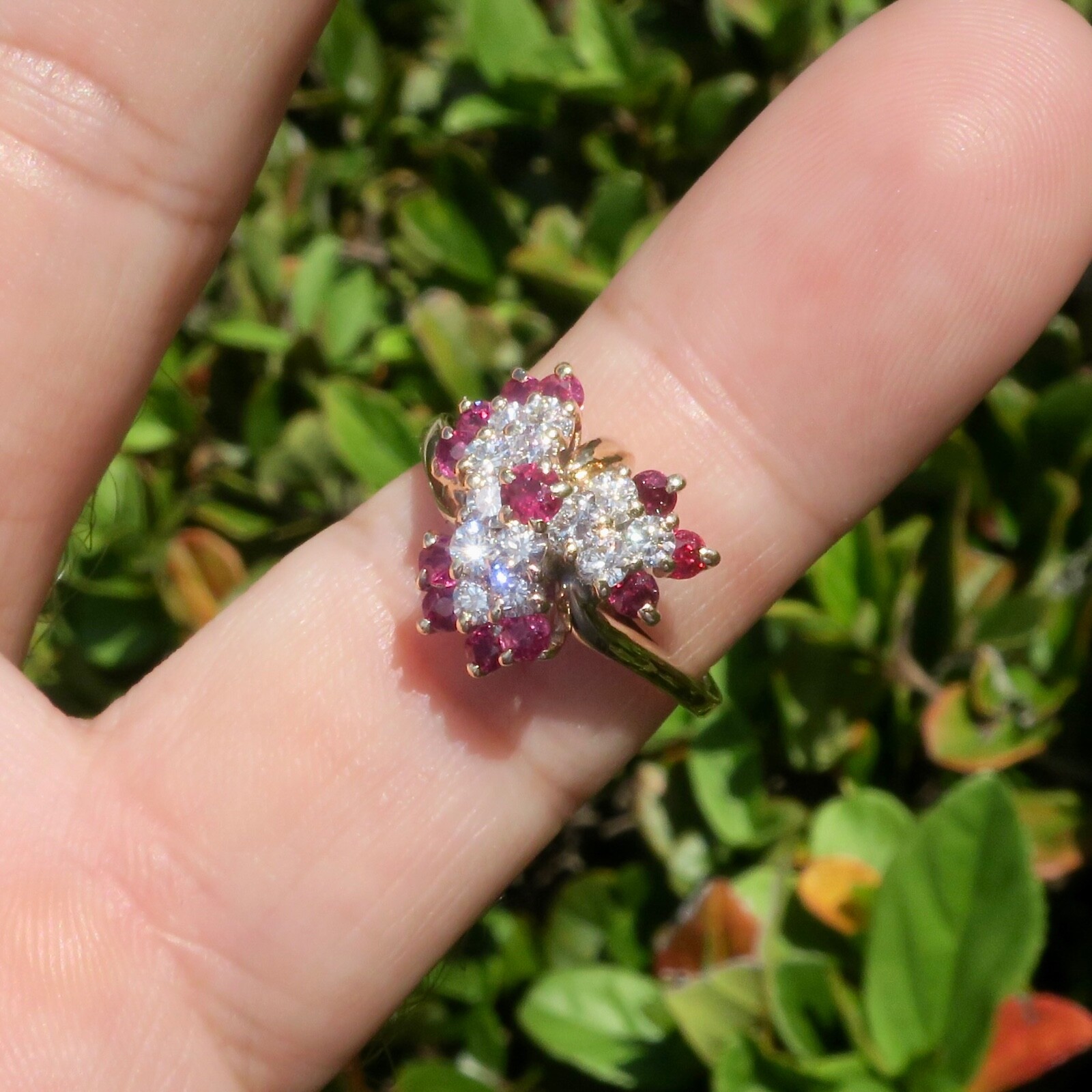 14k Solid Yellow Gold Natural Ruby and Diamond Cl… - image 3