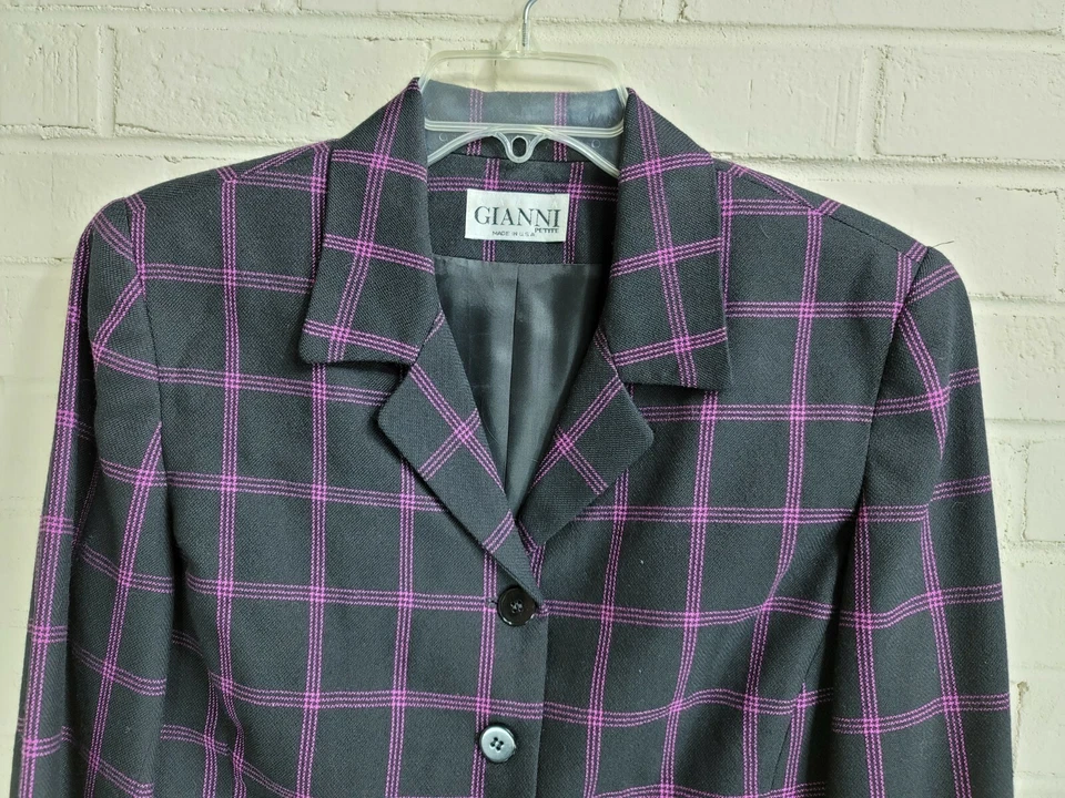 Conjunto de traje falda a rayas púrpura oscuro academia vintage 100 % lana blazer 10PSfirt 12P Foto 4 de 4