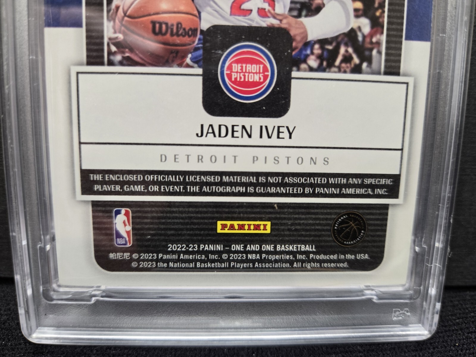 2022-23 Panini One & One Jaden Ivey Rookie Patch Auto Red RPA /99 Prime RC PSA 8 view 11