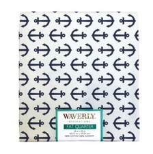 Waverly Inspirations Fabric, Fat Quarter 18"X 21", Black Nautical Anchors/White