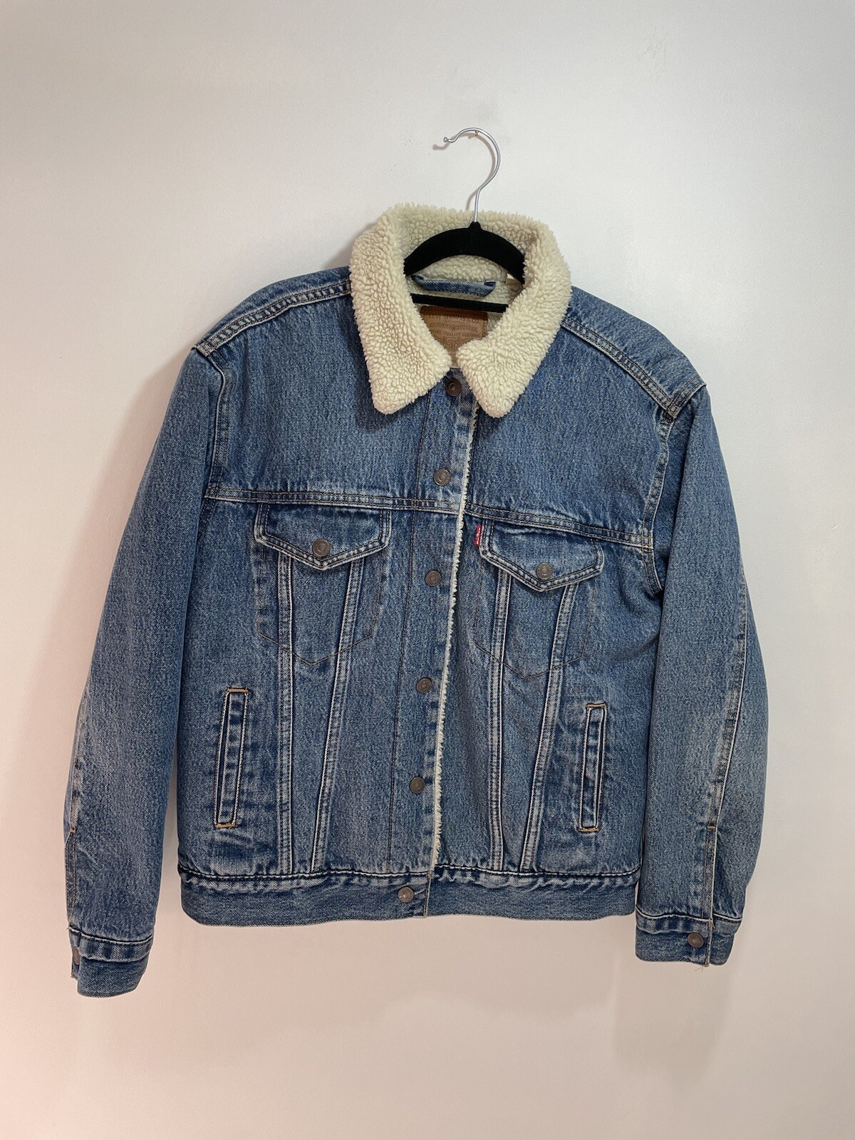 LEVIS Denim Jacket Small Mens Sherpa Lined Trucker Blue UK S-image