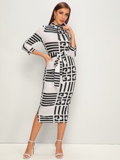 Women sexy long bodycone dress  white/black Size M
