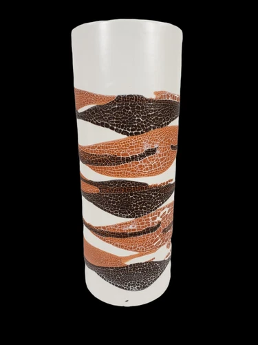 Royal Haeger Cylinder Vase 10.5 in Earth Wrap Crackle Lava Glaze Brown Orange