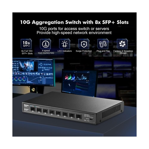 MokerLink 8 Port 10Gbps SFP+ Switch, Support 1G/2.5G/10G SFP Module, 160Gbps ... - Picture 2 of 7