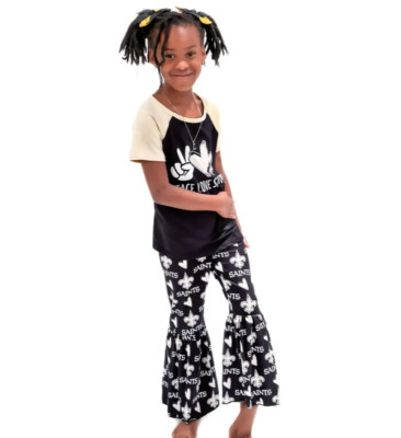 New Orleans Saints Lil Divas ''Peace & Love'' Bell Bottom 2pc Set