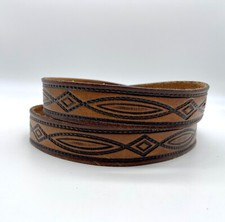 Vintage Hand Tooled Genuine Top Grain Leather Belt Made in Mexico Sz44 No Buckle